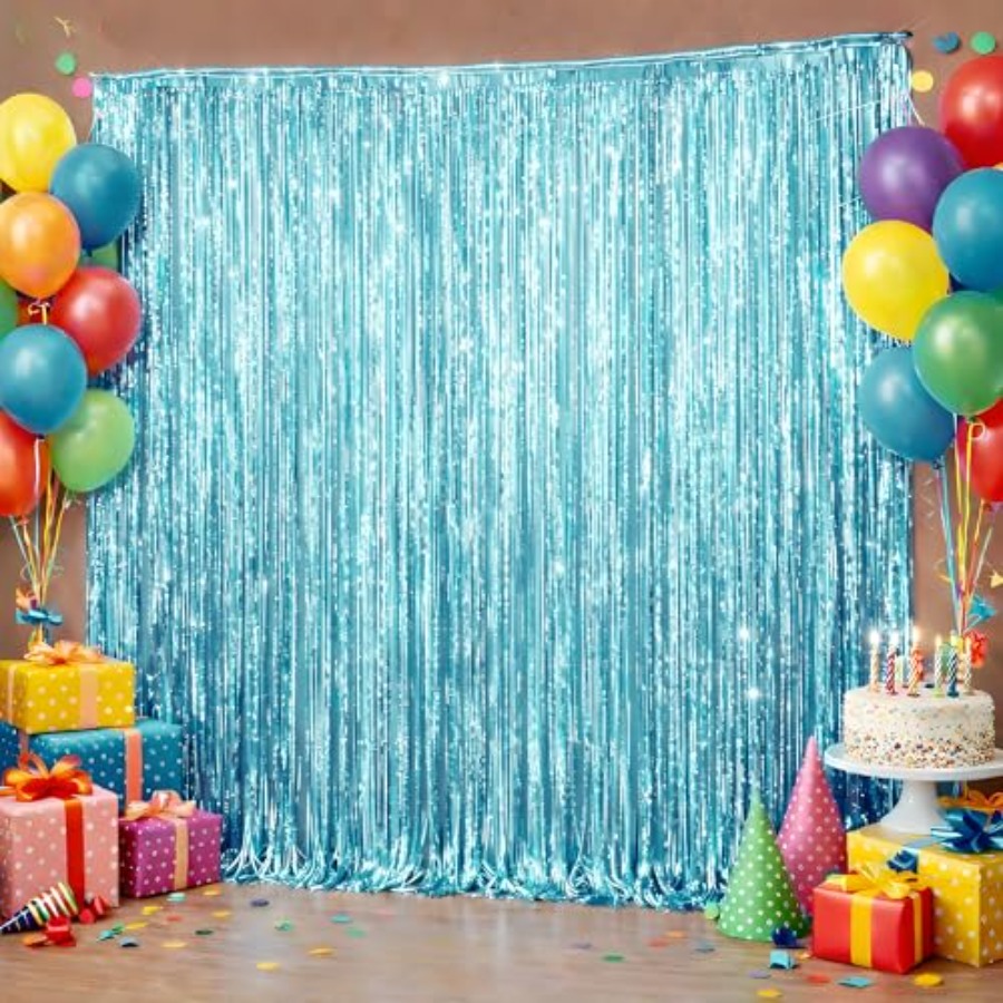 Wedding Water Supply - Pool - Blue Tinsel Streamers Backdrop