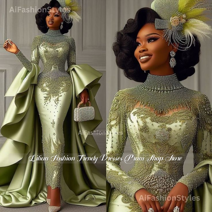 Wedding Tap - Customized Sage Green Glamorous Evening Gown