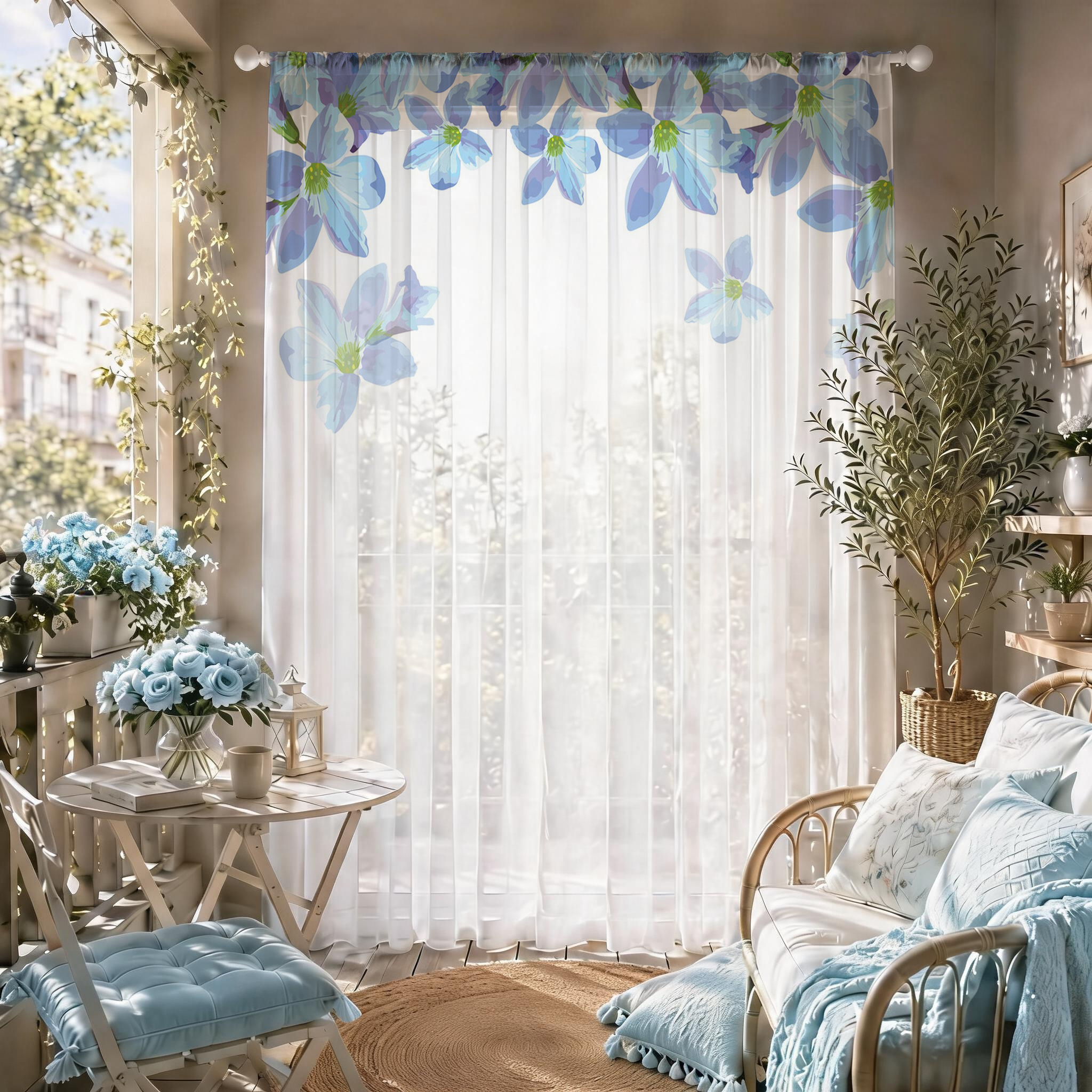 Blue Floral Gradient Sheer Cur – обзор и цена Good Floral & Wedding Decor Supply