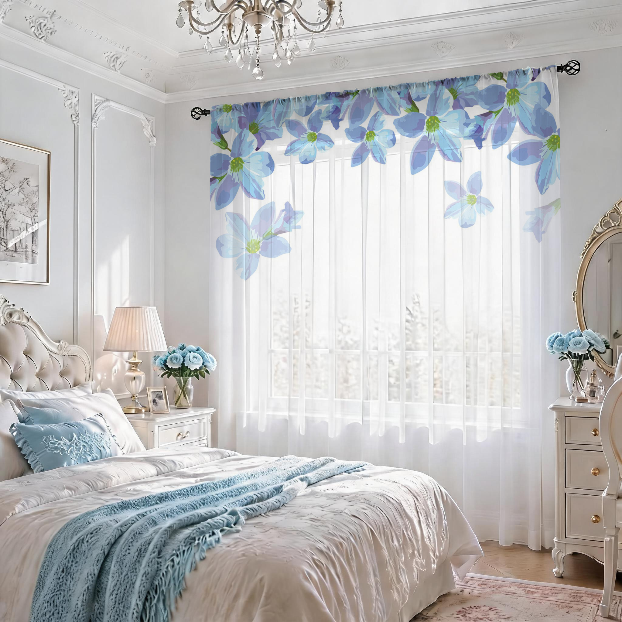 Blue Floral Gradient Sheer Cur – обзор и цена Good Floral & Wedding Decor Supply