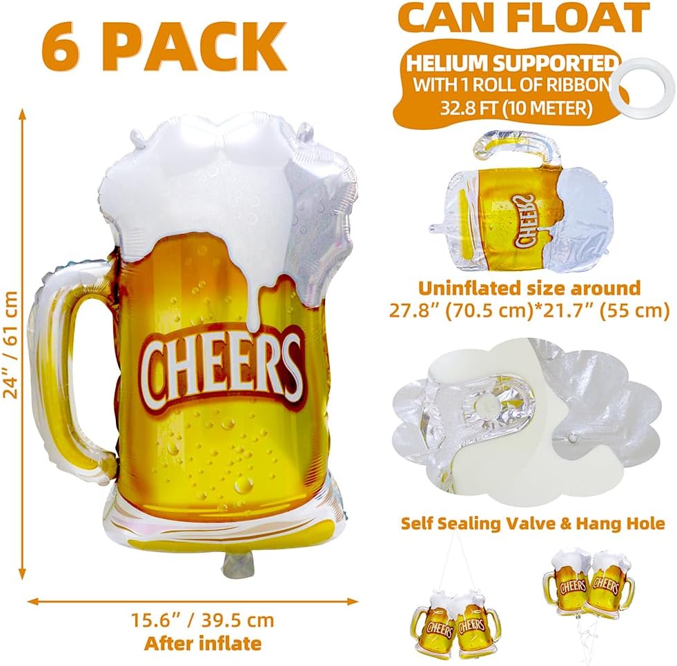 6pcs Cheers Beer Mug Balloons  – обзор и цена Wedding Alcohol Supply